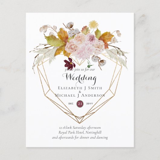 Budget plum Blush Pink Floral Wedding Invites (Voorkant)