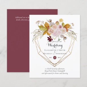 Budget plum Blush Pink Floral Wedding Invites