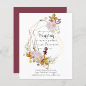 Budget plum Blush Pink Floral Wedding Invites (Voorkant / Achterkant)
