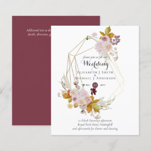 Budget plum Blush Pink Floral Wedding Invites