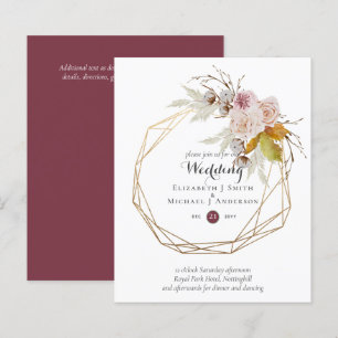 Budget plum Blush Pink Floral Wedding Invites