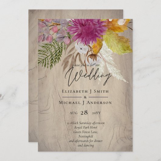 BUDGET Plum Cinnamon Wedding Herfst Florals (Voorkant / Achterkant)