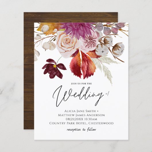BUDGET Plum Cinnamon Wedding Herfst Florals (Voorkant / Achterkant)