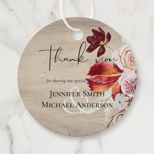 BUDGET Plum Cinnamon Wedding Herfst Florals Bedankjes Labels (Voorkant)