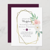 BUDGET Plum en Peach Floral Wedding Invitation (Voorkant / Achterkant)