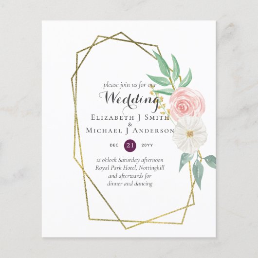BUDGET Plum en Peach Floral Wedding Invitation (Voorkant)