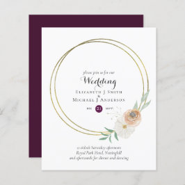 BUDGET Plum en Peach Floral Wedding Invitation