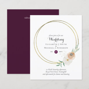 BUDGET Plum en Peach Floral Wedding Invitation