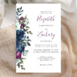 Budget Plum Floral Navy Blue Wedding Invitation<br><div class="desc">Deze romantische huwelijksuitnodiging is voorzien van een waterverf bloemboeket van pruimen paarse en marineblauwe bloemen en groene. De aanpasbare tekst combineert handschrift,  copperplate en cursieve doopvonten in pruimen en kool grijs op een witte achtergrond. De achterkant is een coördinerende vaste pruimen.</div>