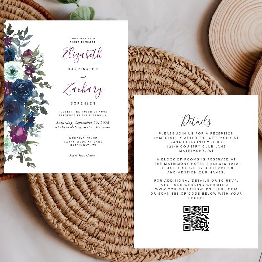 Budget Plum Floral QR Code Trouwen