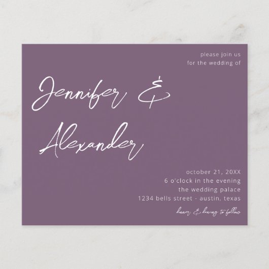 Budget Plum Paars Calligraphy Photo Wedding V2 Flyer (Voorkant)