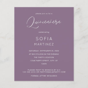 Budget Plum Paars MOD Calligraphy Quinceanera Flyer