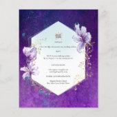 Budget Plum Paarse Floral Wedding Invite Flyer (Achterkant)