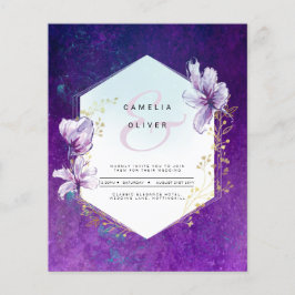 Budget Plum Paarse Floral Wedding Invite Flyer