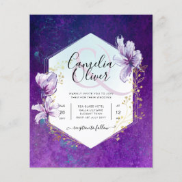 Budget Plum Paarse Floral Wedding Invite Flyer