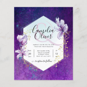 Budget Plum Paarse Floral Wedding Invite Flyer