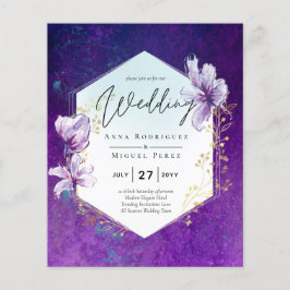 Budget Plum Paarse Floral Wedding Invite Flyer