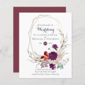 Budget Plum Roze Gember Bloemen Bruiloft Uitnodigi (Voorkant / Achterkant)