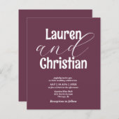 Budget Plum Scripting Wedding Invitation (Voorkant / Achterkant)