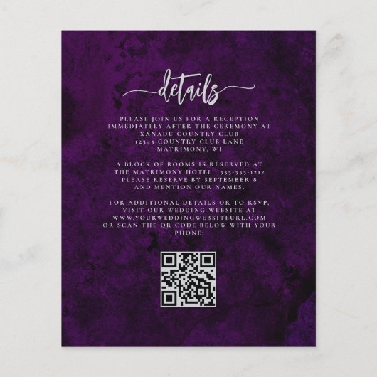 Budget Plum Silver Floral QR Code Wedding Invite (Achterkant)