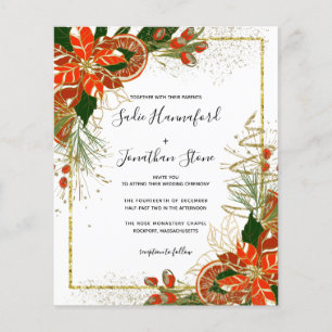Budget Poinsettia Citrus Gold Wedding Uitnodiging