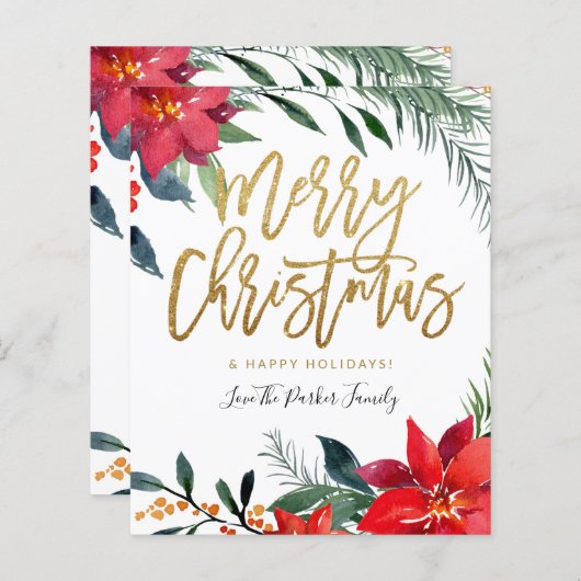 Budget Poinsettia Floral Merry Kerstmis (Voorkant / Achterkant)