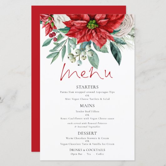 Budget Poinsettia Florals Wedding Menu (Voorkant / Achterkant)
