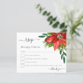 Budget Poinsettia Foliage kerstbruiloft RSVP (Staand voorkant)