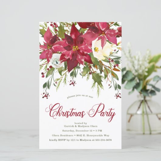 Budget Poinsettia Kerstfeest Uitnodiging (Staand voorkant)