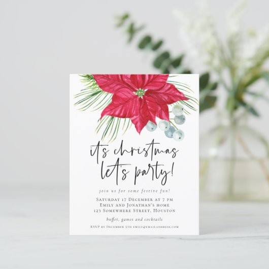 Budget Poinsettia Kerstmis Uitnodiging (Staand voorkant)