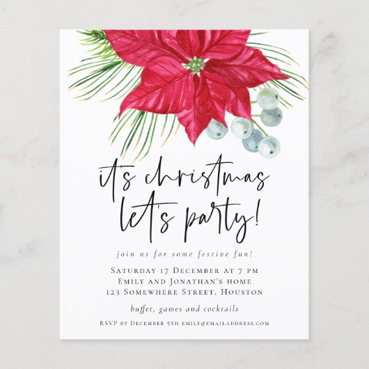 Budget Poinsettia Kerstmis Uitnodiging (Voorkant)