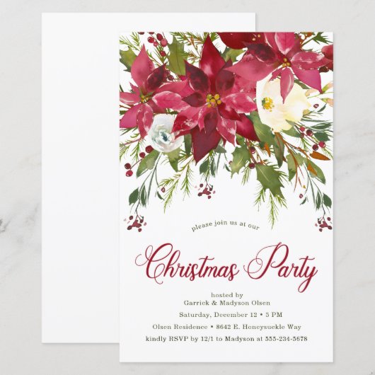 Budget Poinsettia Kerstparty Uitnodiging (Voorkant / Achterkant)