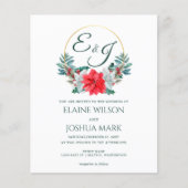 Budget Poinsettia Monogram Weddenschap Uitnodiging (Voorkant)