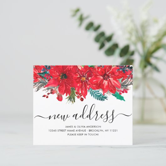 Budget Poinsettia New Address Holiday Moving Card (Staand voorkant)