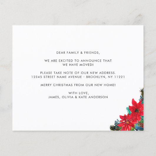Budget Poinsettia New Address Holiday Moving Card (Achterkant)