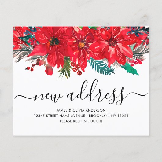 Budget Poinsettia New Address Holiday Moving Card (Voorkant)