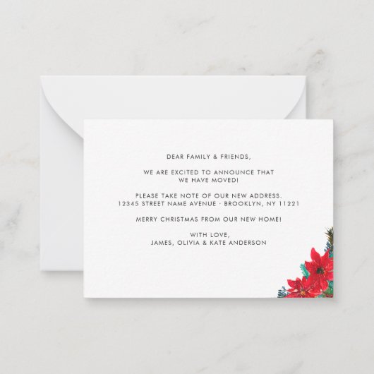 Budget Poinsettia New Address Holiday Moving Card Notitiekaartje (Achterkant)