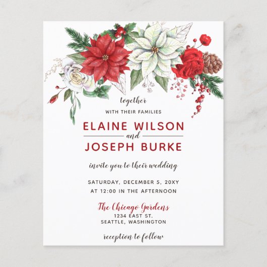 Budget Poinsettia Pine cone Wedding Uitnodiging (Voorkant)