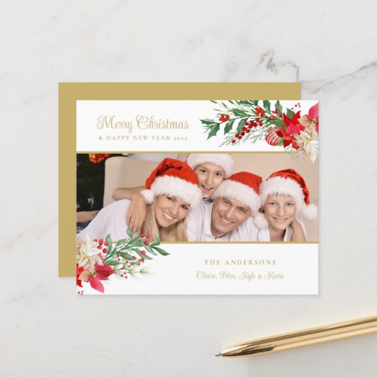 Budget Poinsettias Photo Classic Merry Christmas (Voorkant / Achterkant in situ)