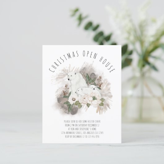 Budget Polar Beer Kerstmis Open House Uitnodiging (Staand voorkant)