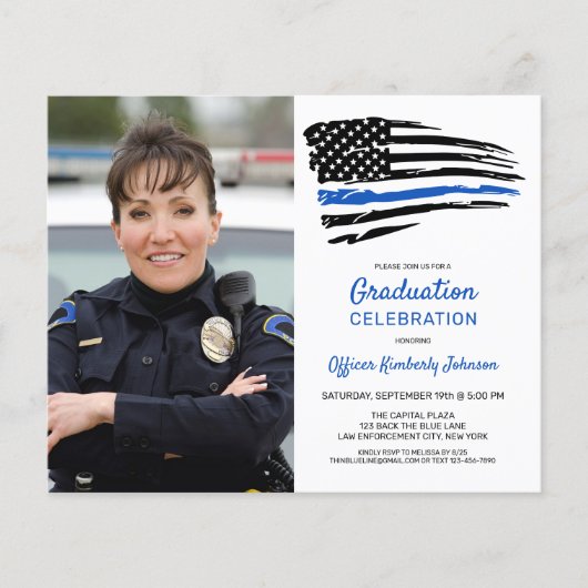 Budget Police Custom Foto Afstuderen Invitation (Voorkant)