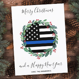 Budget Police Thin Blue Line-Briefkaart voor Kerst