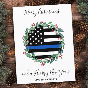 Budget Police Thin Blue Line-Briefkaart voor Kerst