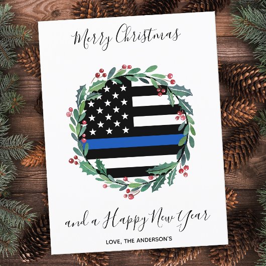 Budget Police Thin Blue Line-Briefkaart voor Kerst