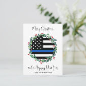 Budget Politie Kerstkrans Blauwe Vlag Vakantie Briefkaart (Staand voorkant)