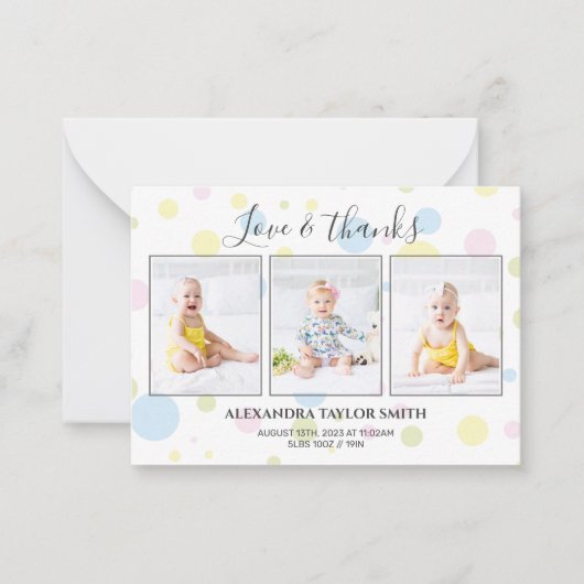 Budget polka dots Foto Baby Hartelijk dank Notitiekaartje (Voorkant)