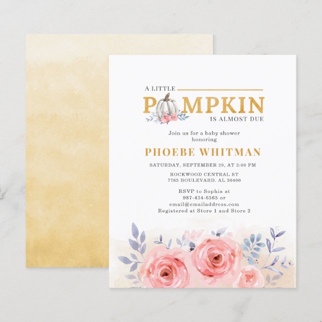 Budget pomkin Baby shower Waterverf roze rozen roz (Voorkant / Achterkant)