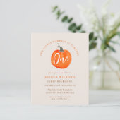 Budget pomkin eerste verjaardag uitnodiging (Staand voorkant)