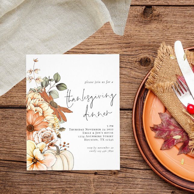 BUDGET Pompoen Bloemen Thankgiving Diner Invite (Creator heeft geüpload)