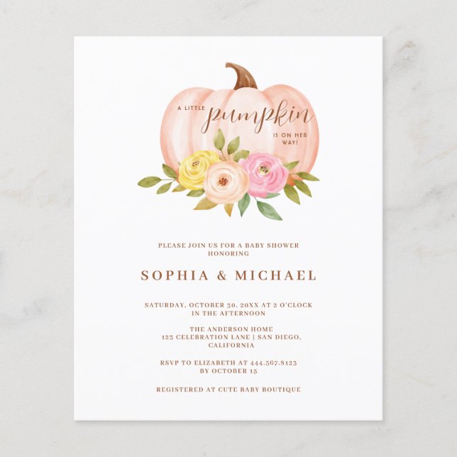 Budget pompoen bloemenkoppels Baby shower (Voorkant)